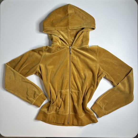 Y2K Yellow Gold Velour Jacket Sz S Zip Up Hoodie Retro Indie Fairy Grunge - Picture 5 of 7